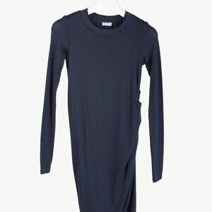 Brunello Cucinelli Navy Wool Ruched Long-Sleeve Bubble Hem Knit Dress